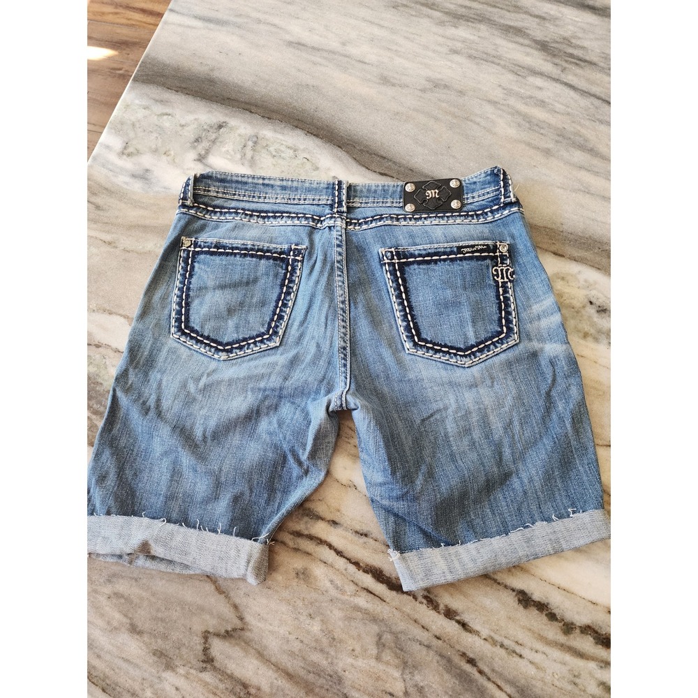 Miss Me Cut Off Bermuda Denim Shorts Medium Wash Blue Size 31